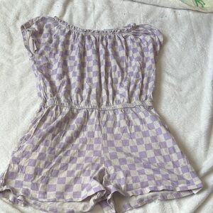 Old Navy Lavender and Cream Check Girls One-Piece Romper